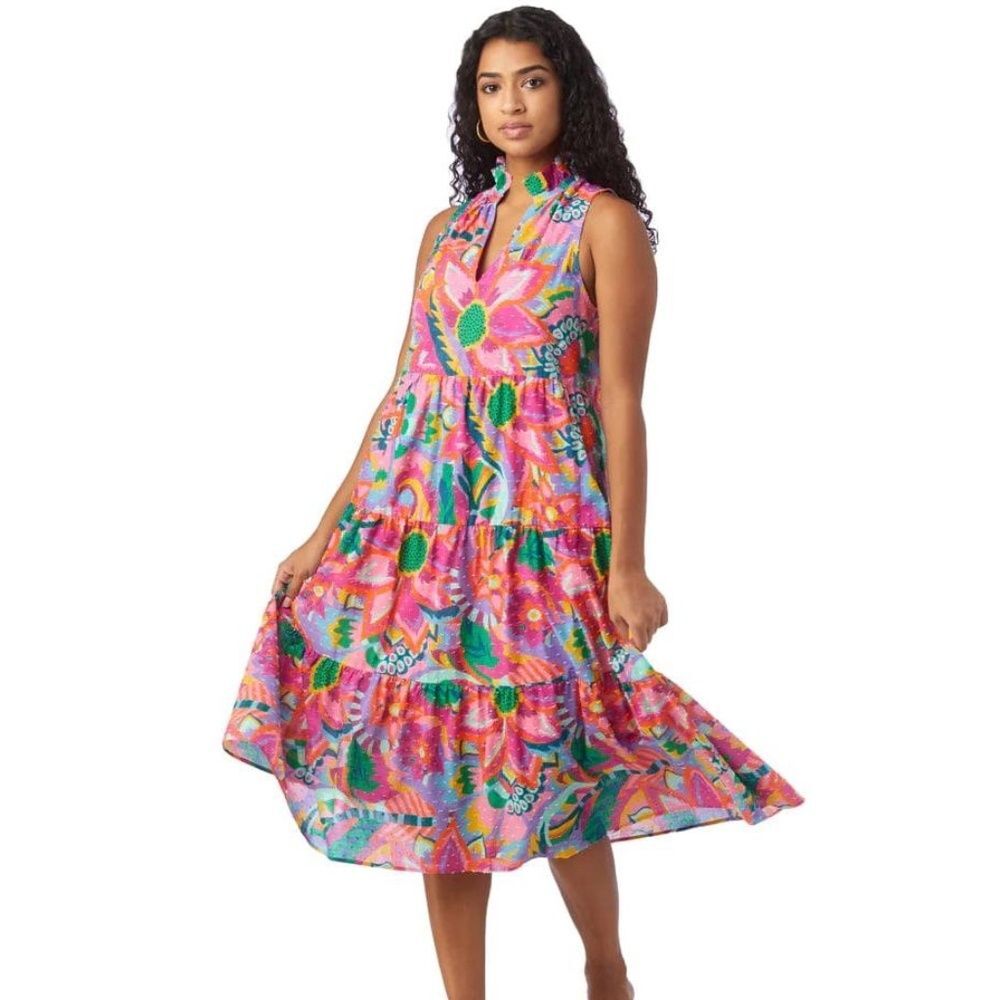 Tuckernuck Crosby by Mollie Burch Colorful Floral Wesley Midi Dress Heatwave XS - Picture 3 of 12